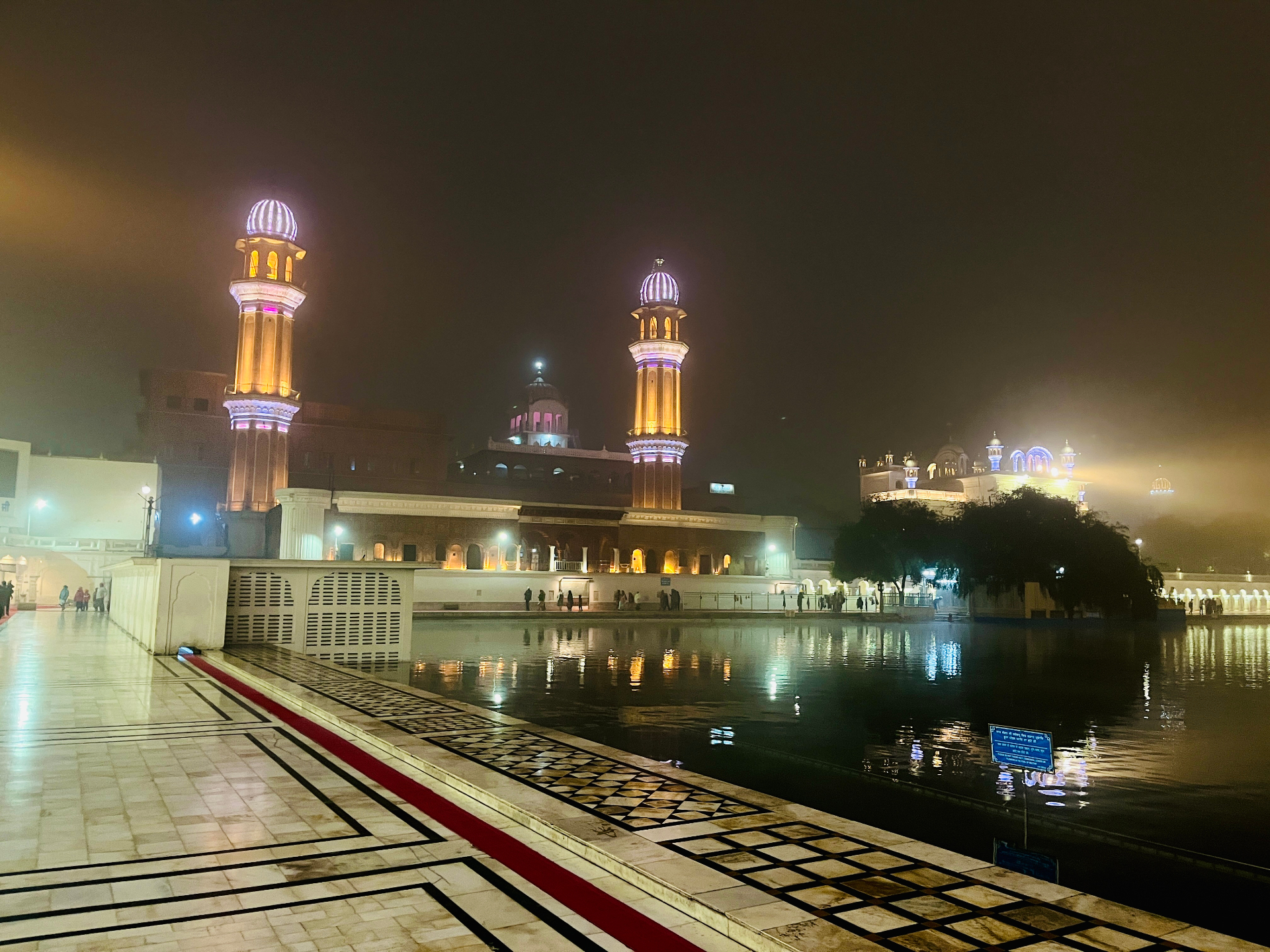 Lit minarets after dusk
